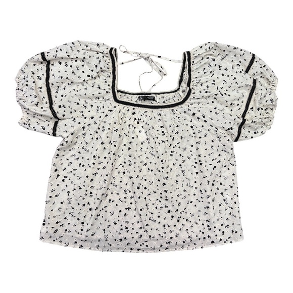 ❗️SOLD ❗️ Short Sleeve Ditsy Floral White Black Trim Shirt Size XL/12 - Picture 6 of 13